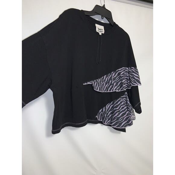 Bimba Y Lola Tops - Bimba Y Lola Black Print Ruffle Design Shirt Size Small